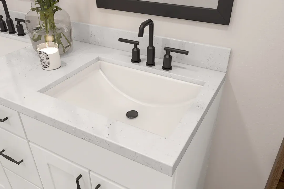 Primary bath with matte black hardware