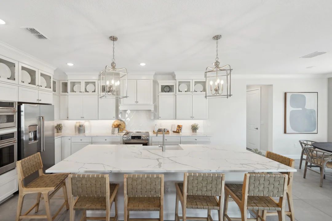 Kitchen with pendant lighting and center island