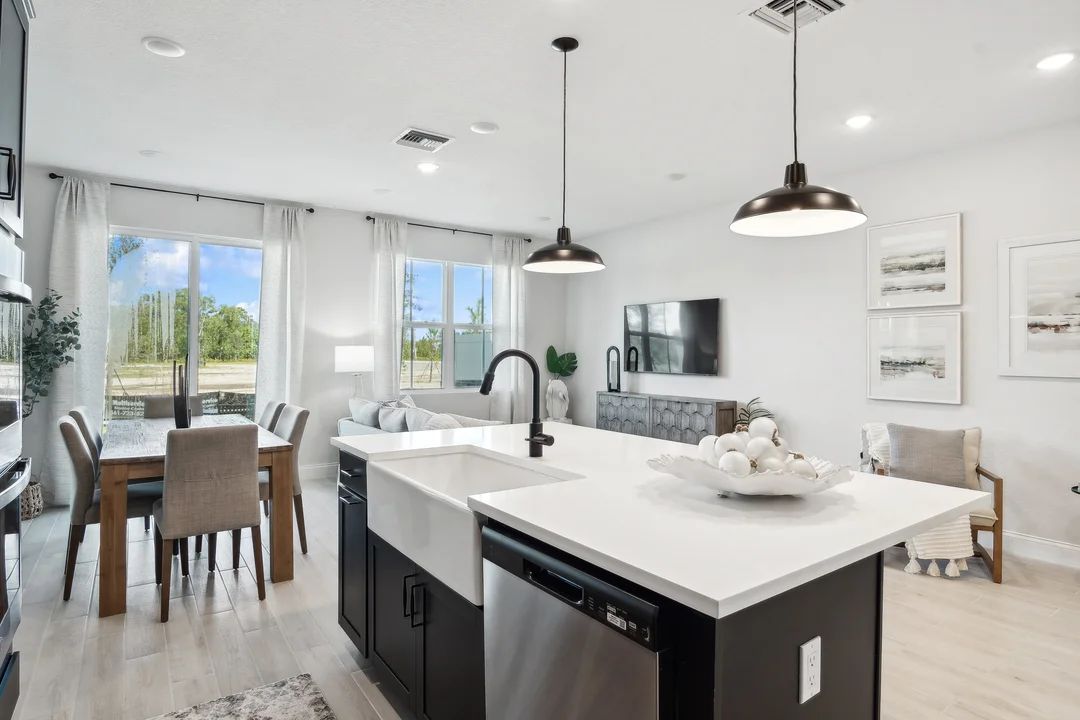 Kitchen with white apron sink