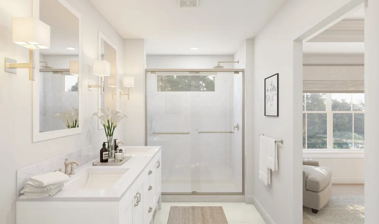 Primary bath with glass shower enclosure