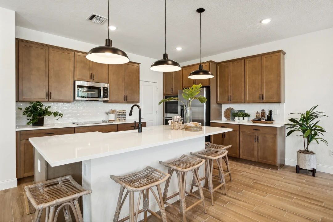 Kitchen with center island and pendant lighting