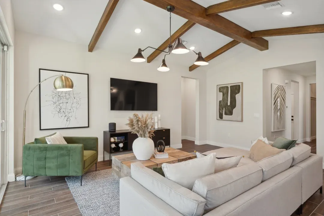 Great room with vaulted ceiling