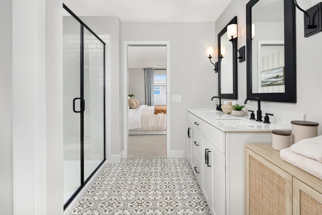 Primary bath with glass shower enclosure