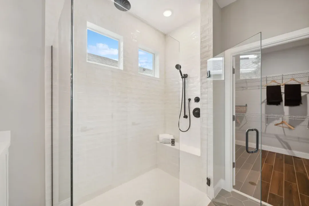 Primary bath frameless glass shower