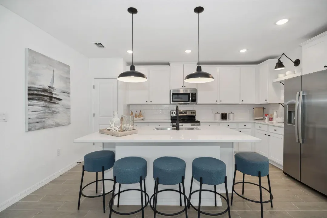 Kitchen with pendant lighting
