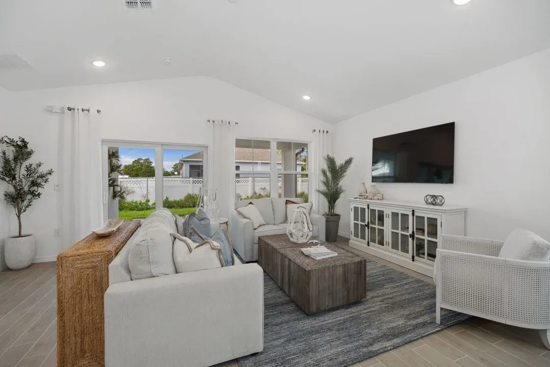 Great room with vaulted ceiling