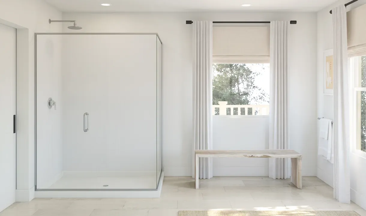 Primary bath with glass shower enclosure