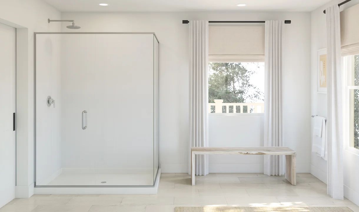 Primary bath with glass shower enclosure