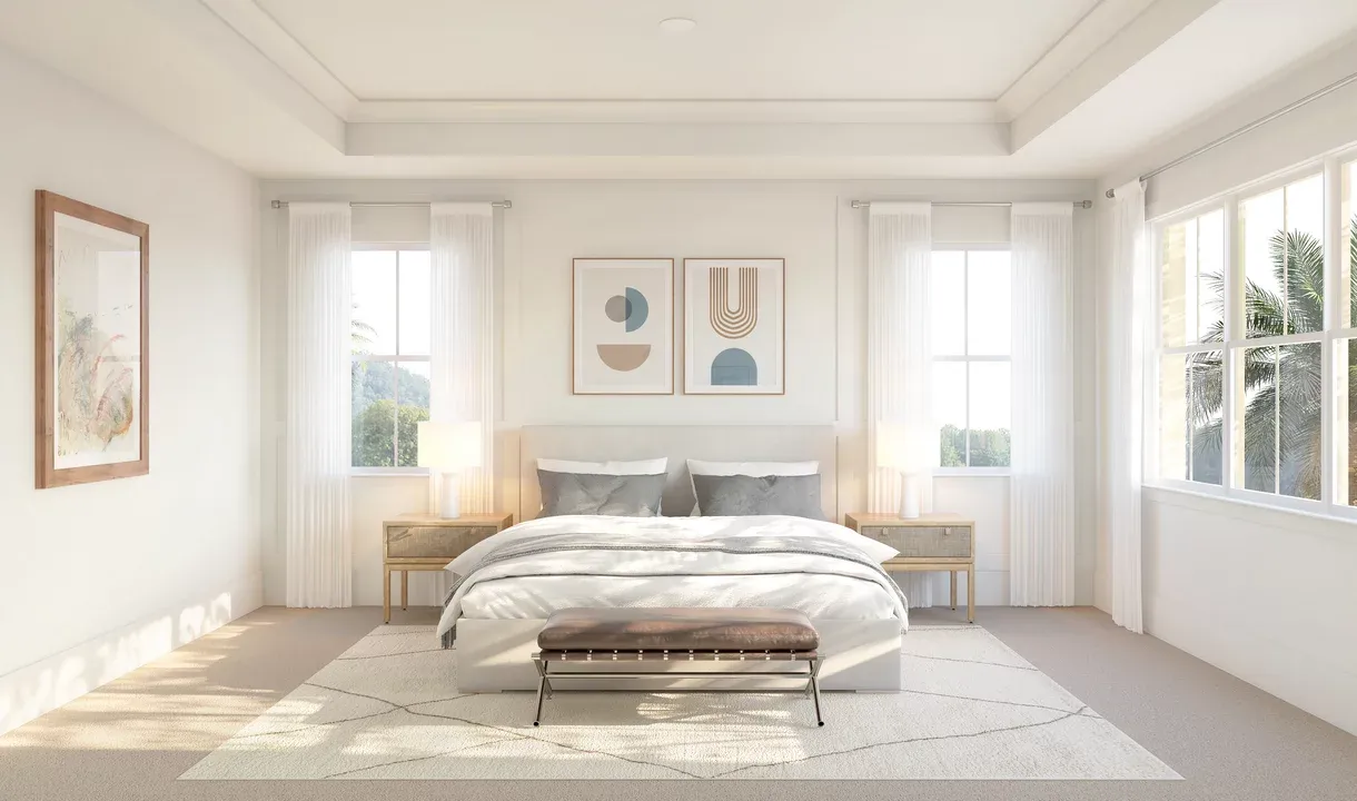 Primary suite with tray ceiling and crown moudling