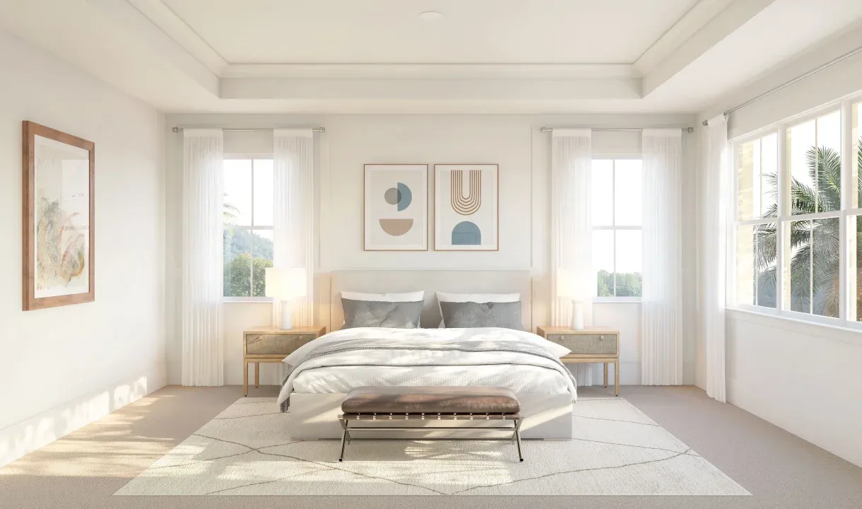 Primary suite with tray ceiling and crown moudling