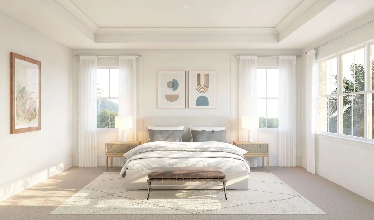 Primary suite with tray ceiling and crown moudling