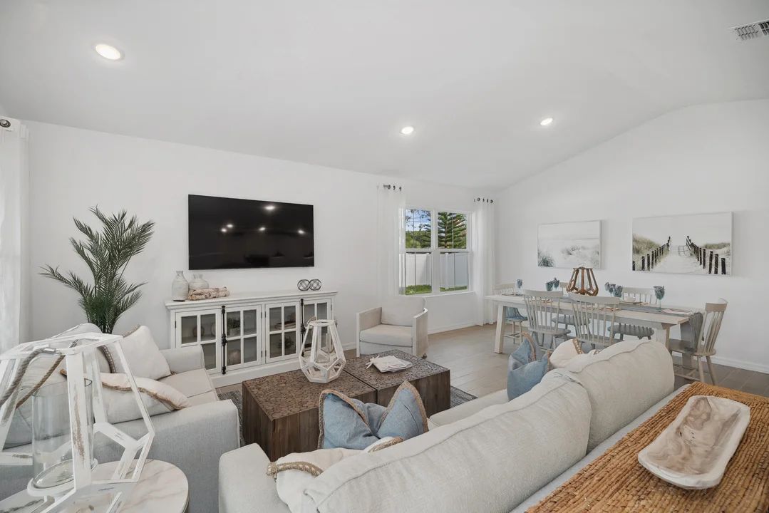 Great room with vaulted ceiling