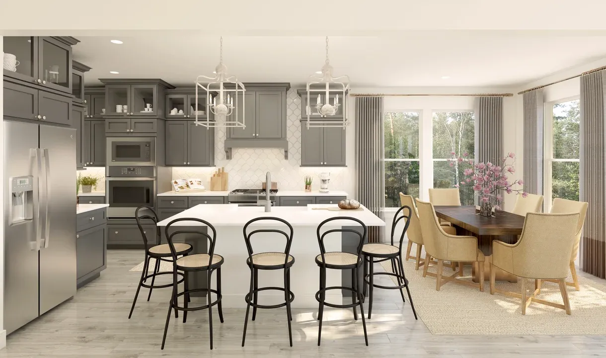 Kitchen with upper glass cabinets