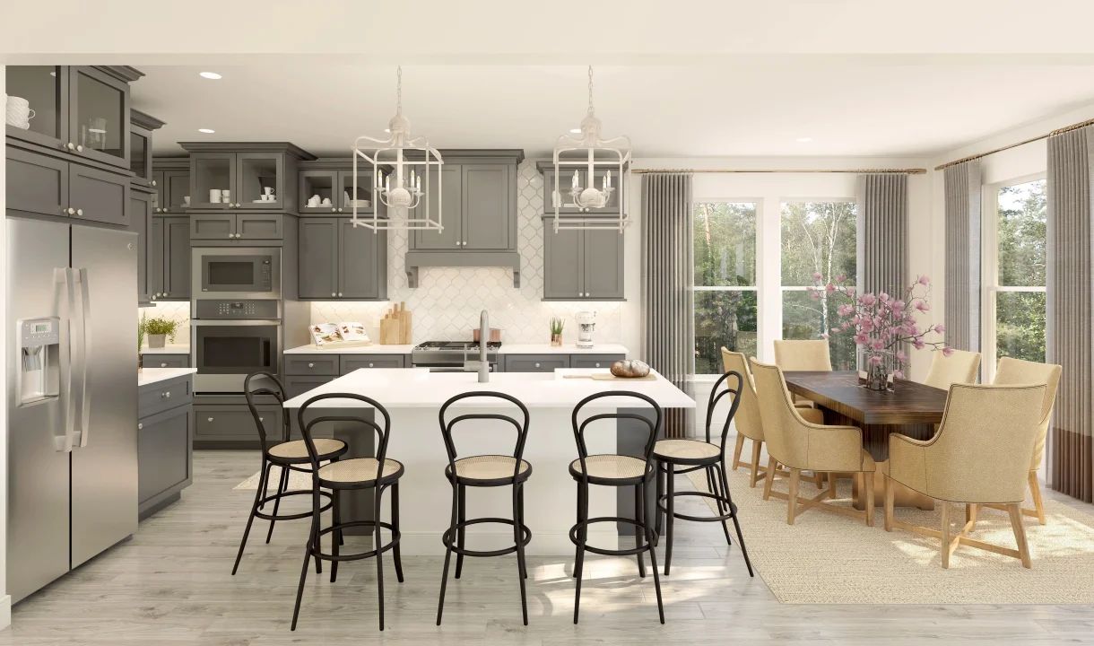 Kitchen with upper glass cabinets