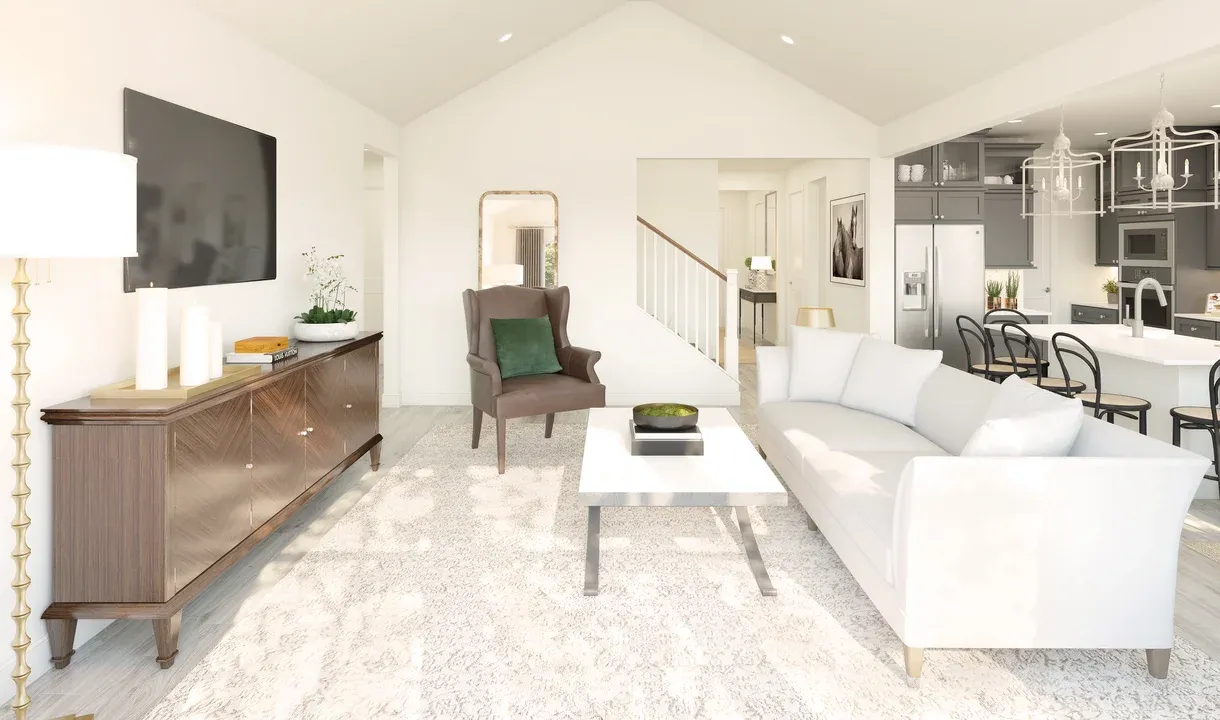 Great room with vaulted ceiling