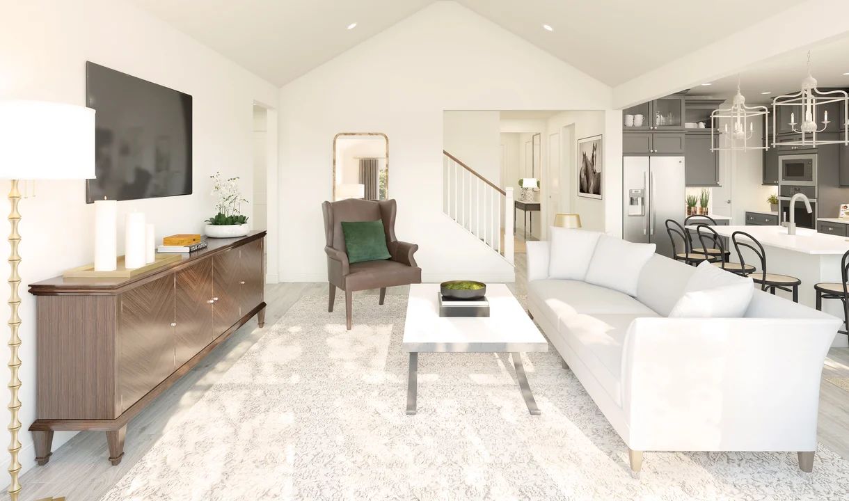 Great room with vaulted ceiling