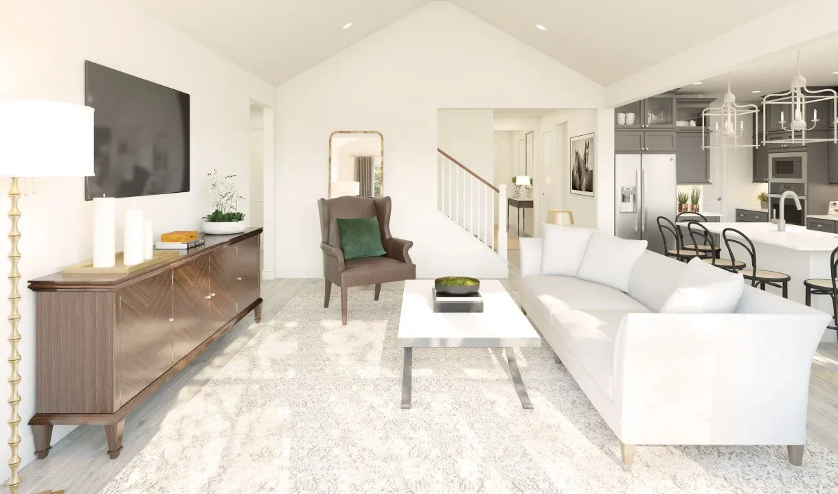 Great room with vaulted ceiling