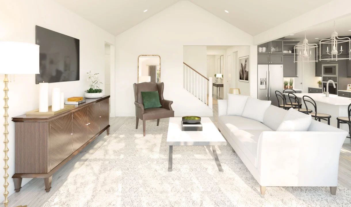 Great room with vaulted ceiling