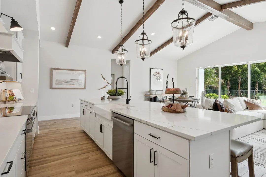 Stained ceiling beams