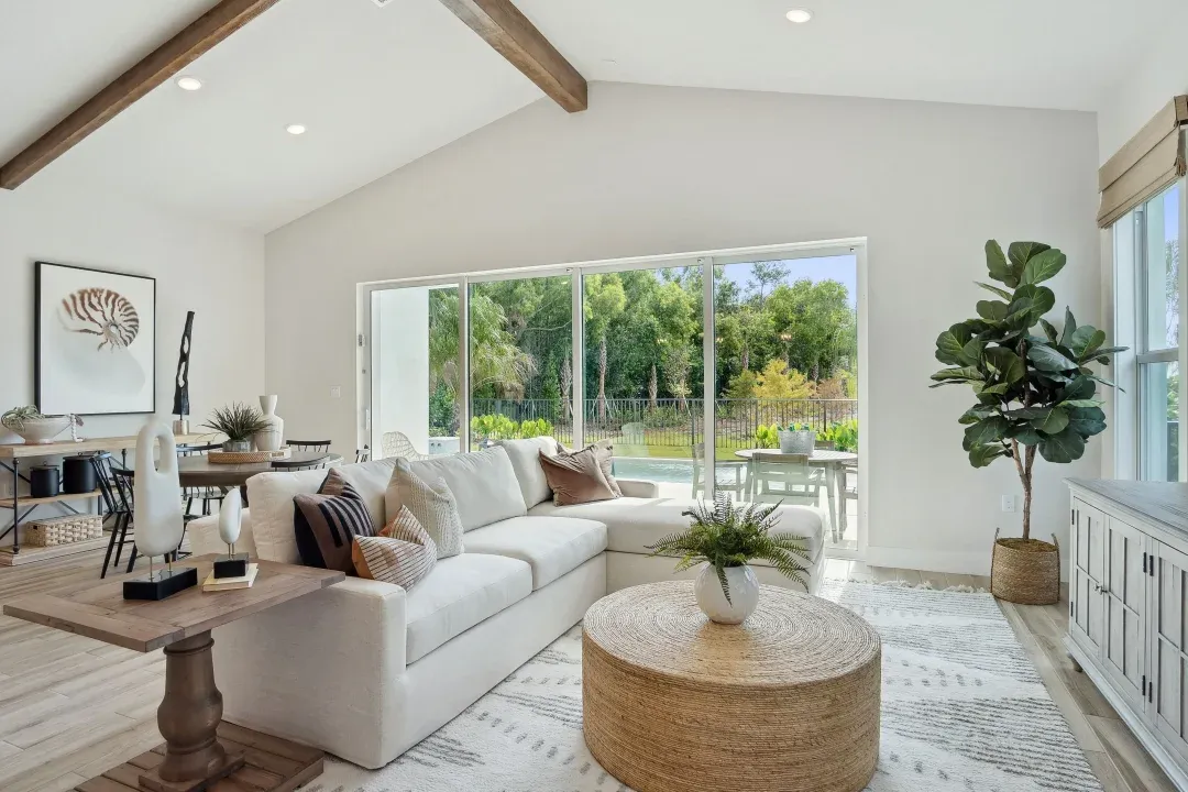 Great room with vaulted ceiling
