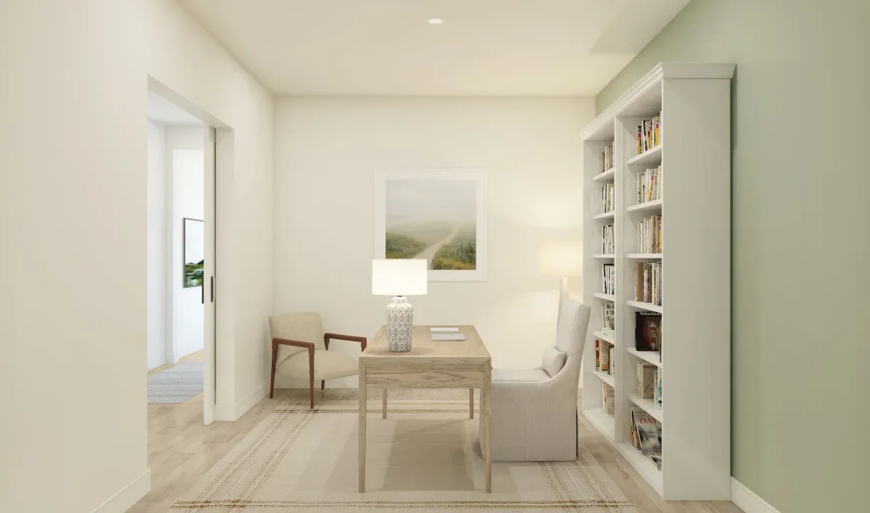 Home office with double barn doors