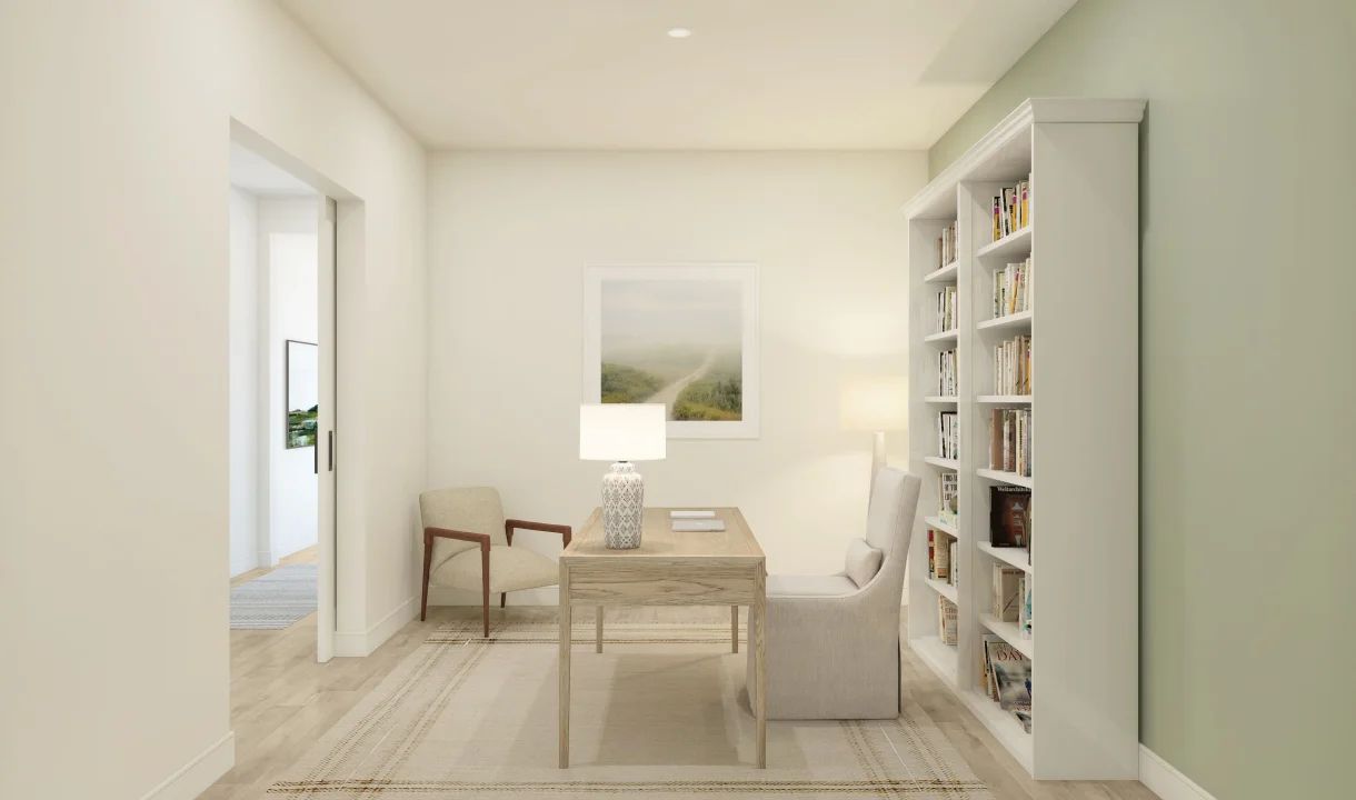 Home office with double barn doors