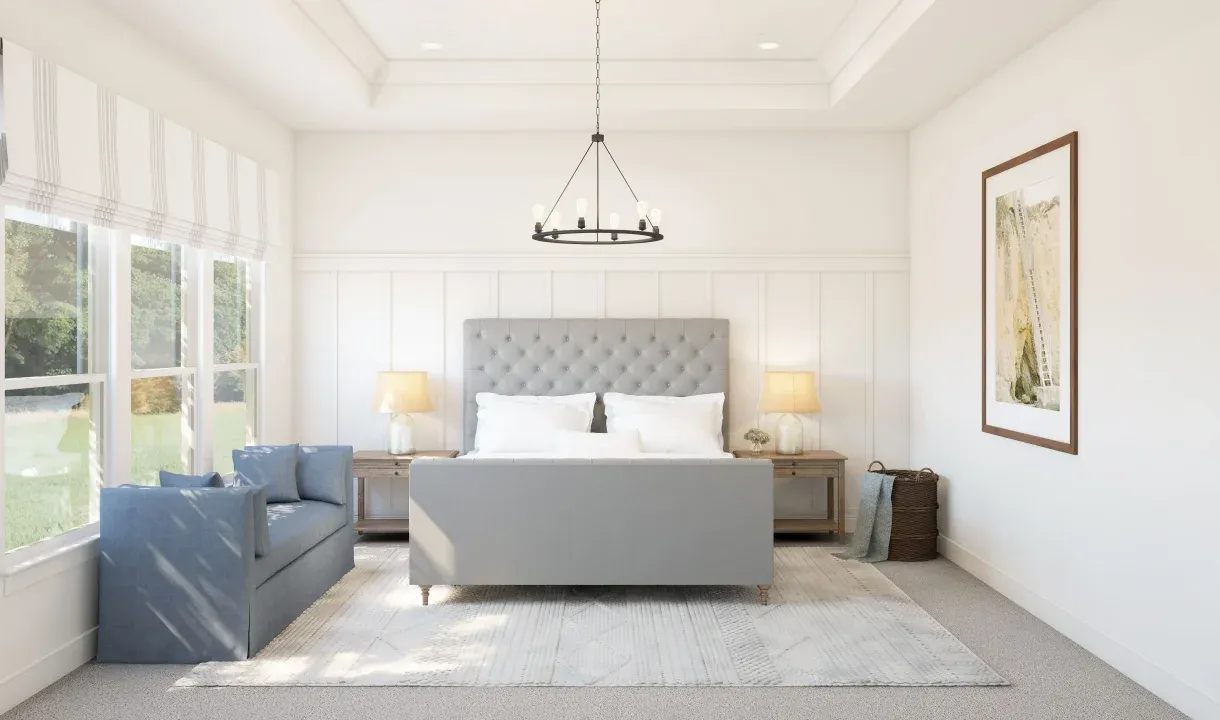 Primary suite with decorative feature wall