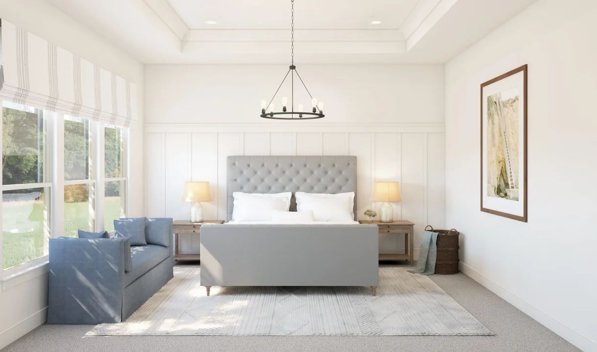 Primary suite with decorative feature wall