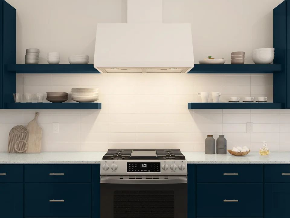 Kitchen with floating shelves