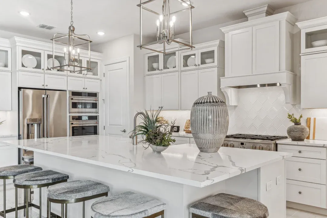 Kitchen with glass upper cabinets
