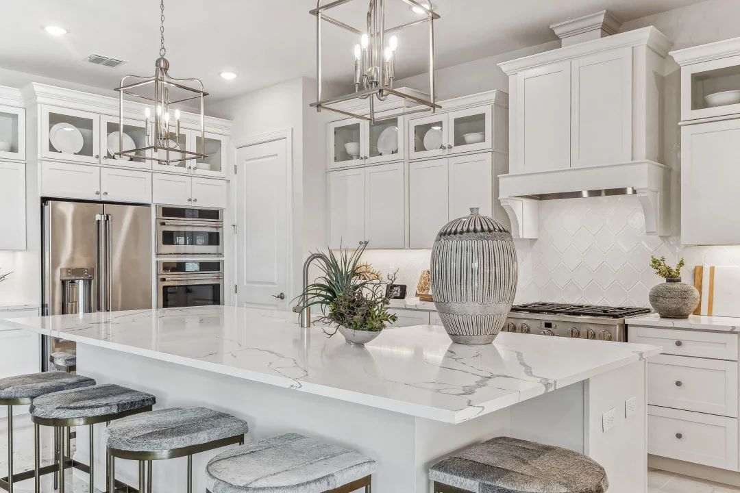 Kitchen with glass upper cabinets