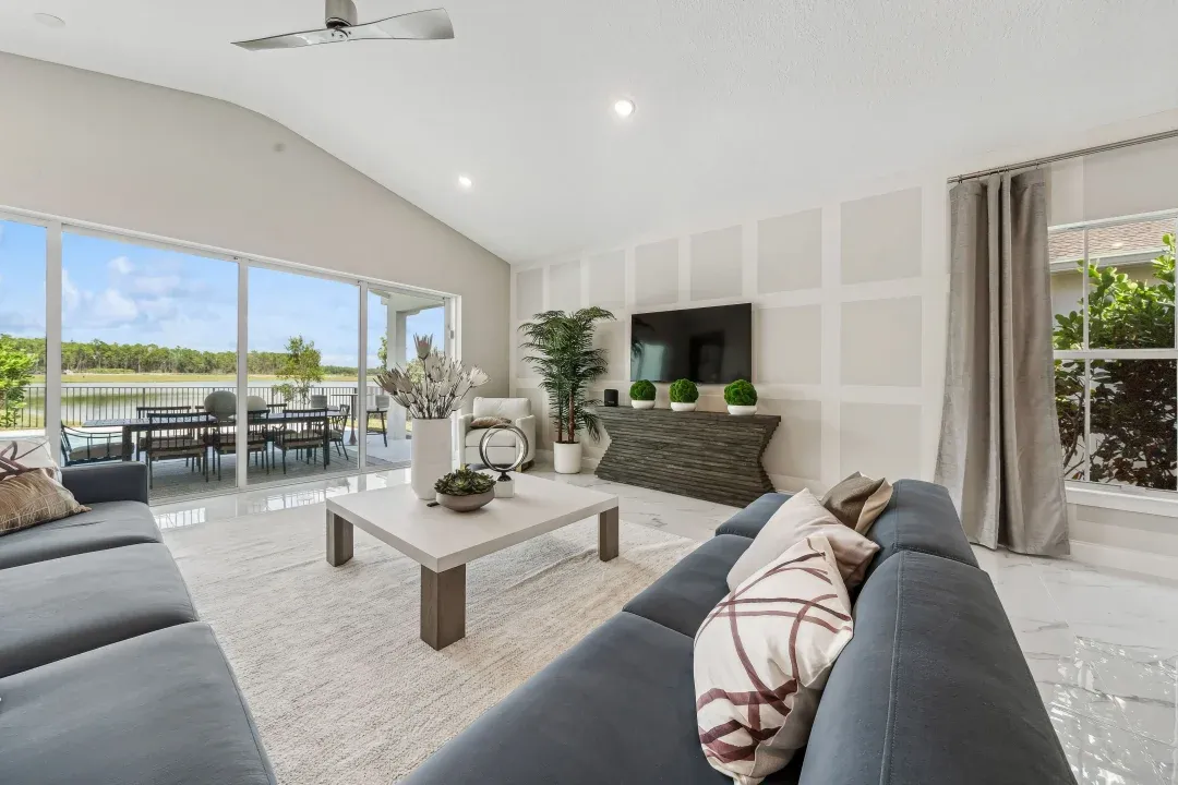Great room with vaulted ceiling