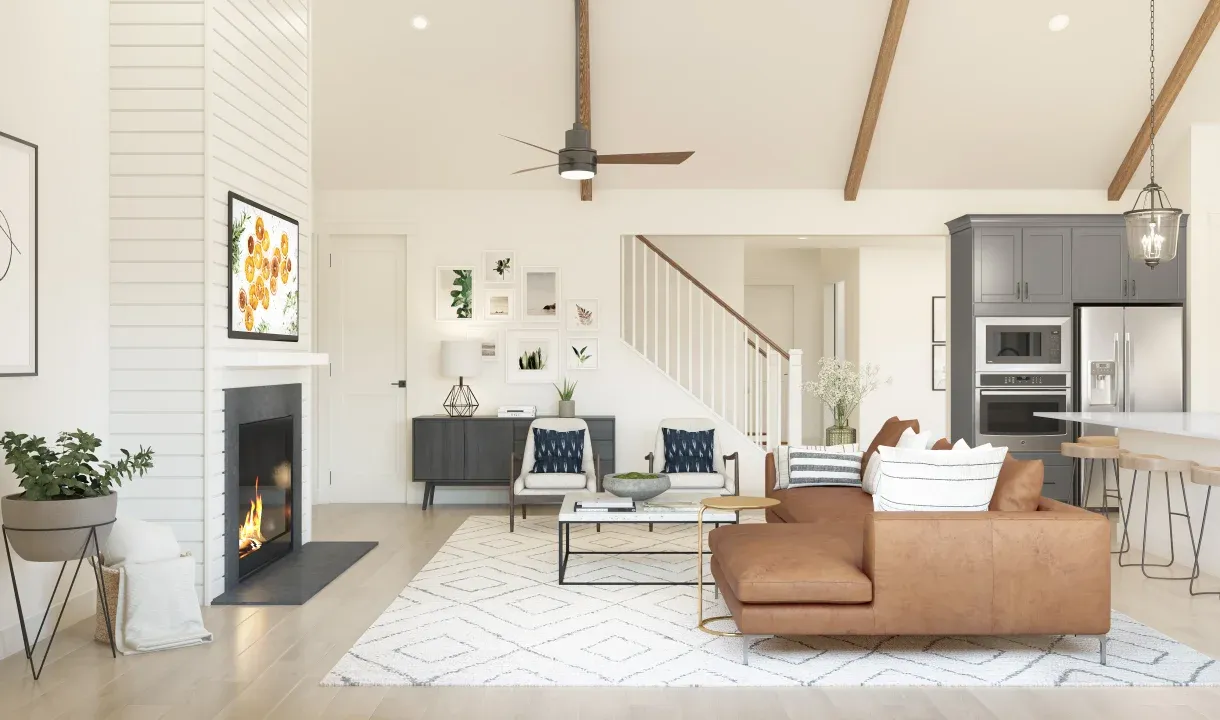 Great room with vaulted ceiling