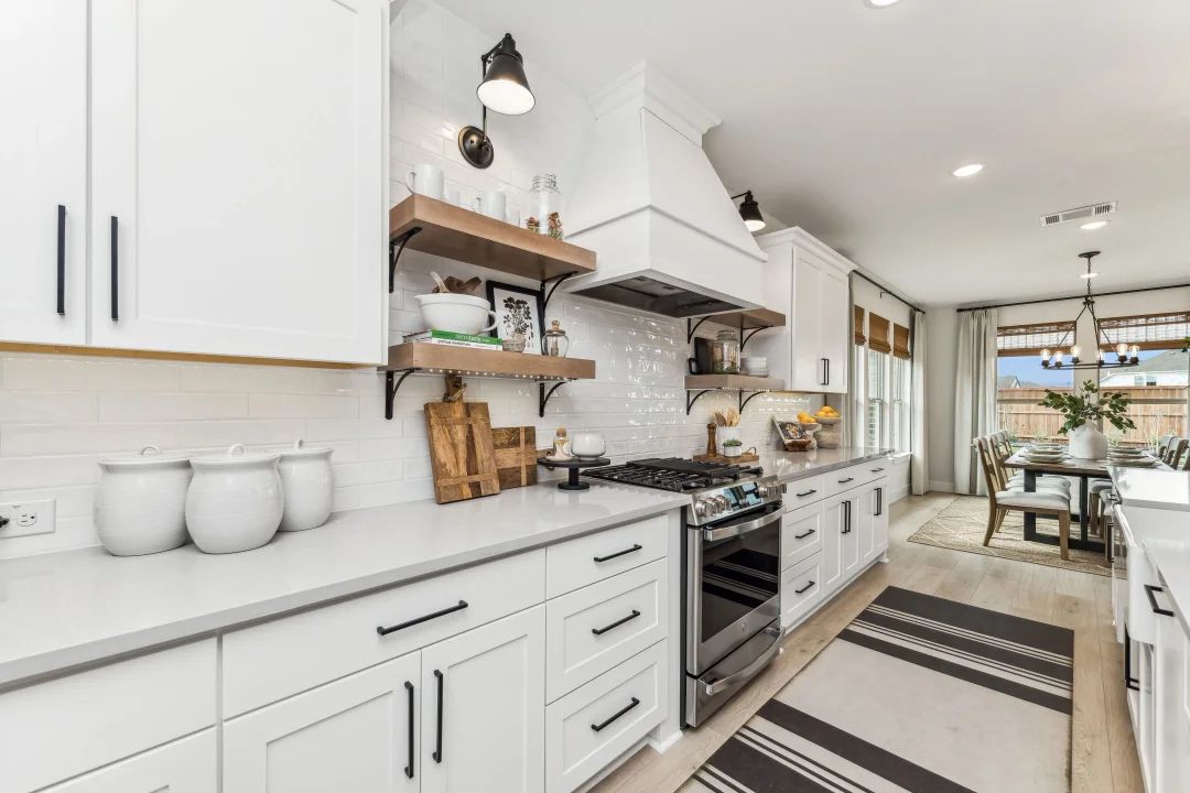 Kitchen with stylish floating shelves