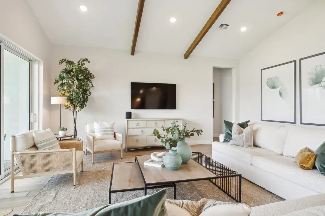 Great room with vaulted ceiling