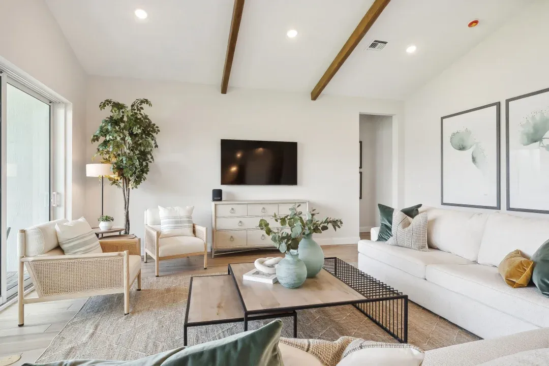 Great room with vaulted ceiling