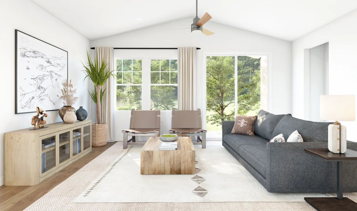 Great room with vaulted ceiling