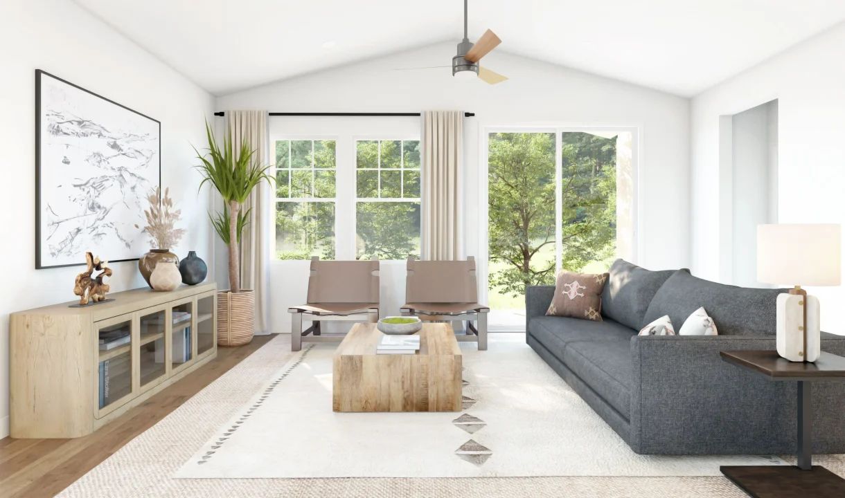 Great room with vaulted ceiling
