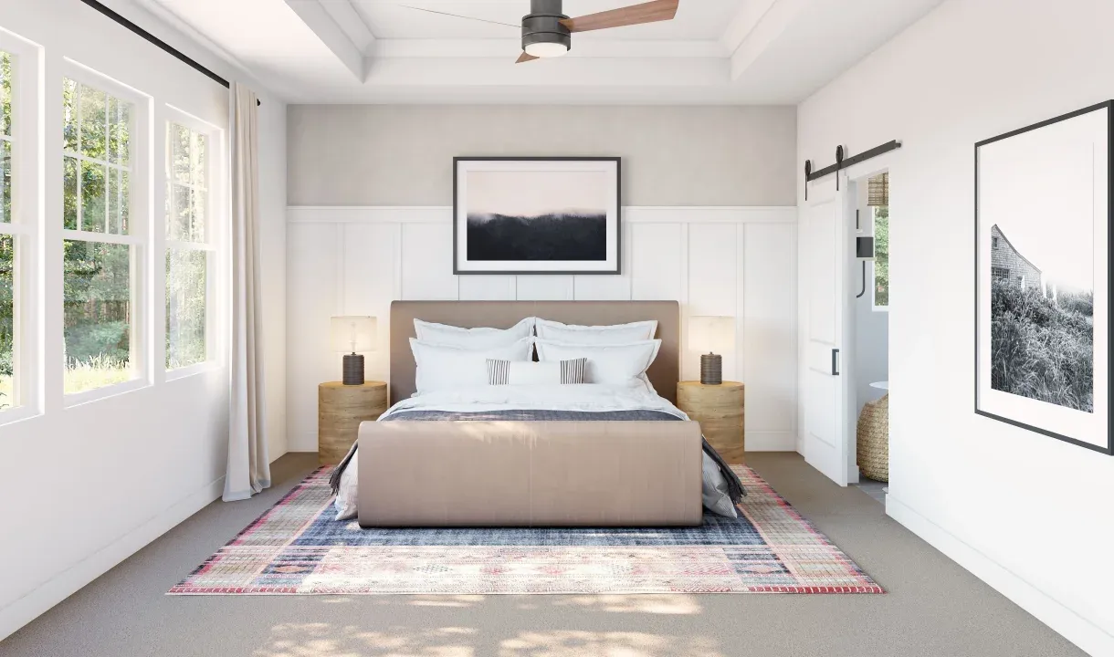 Primary suite with decorative feature wall