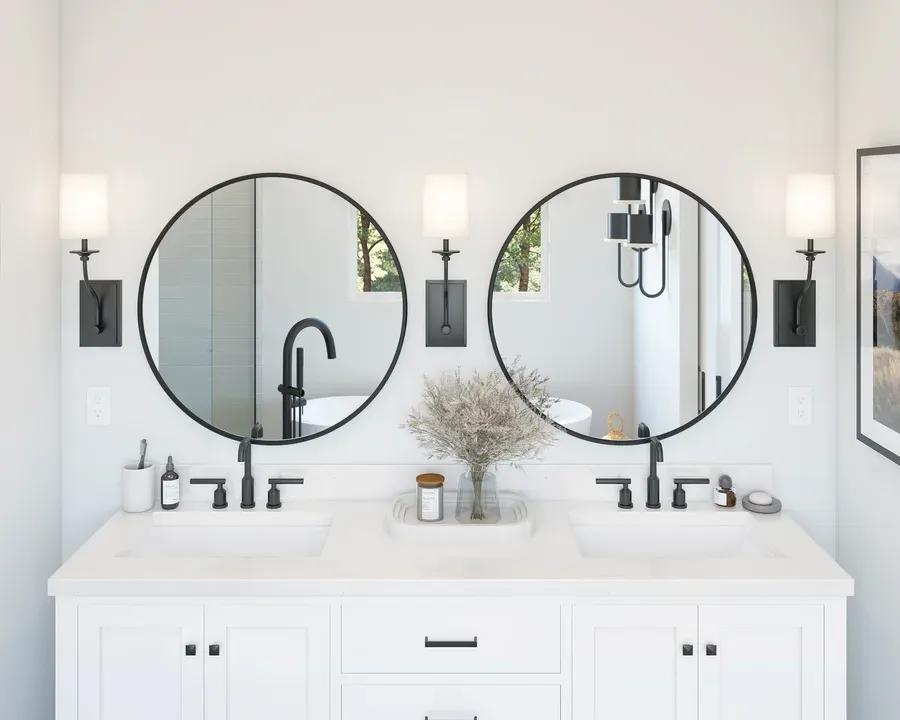 Primary bath with matte black hardware