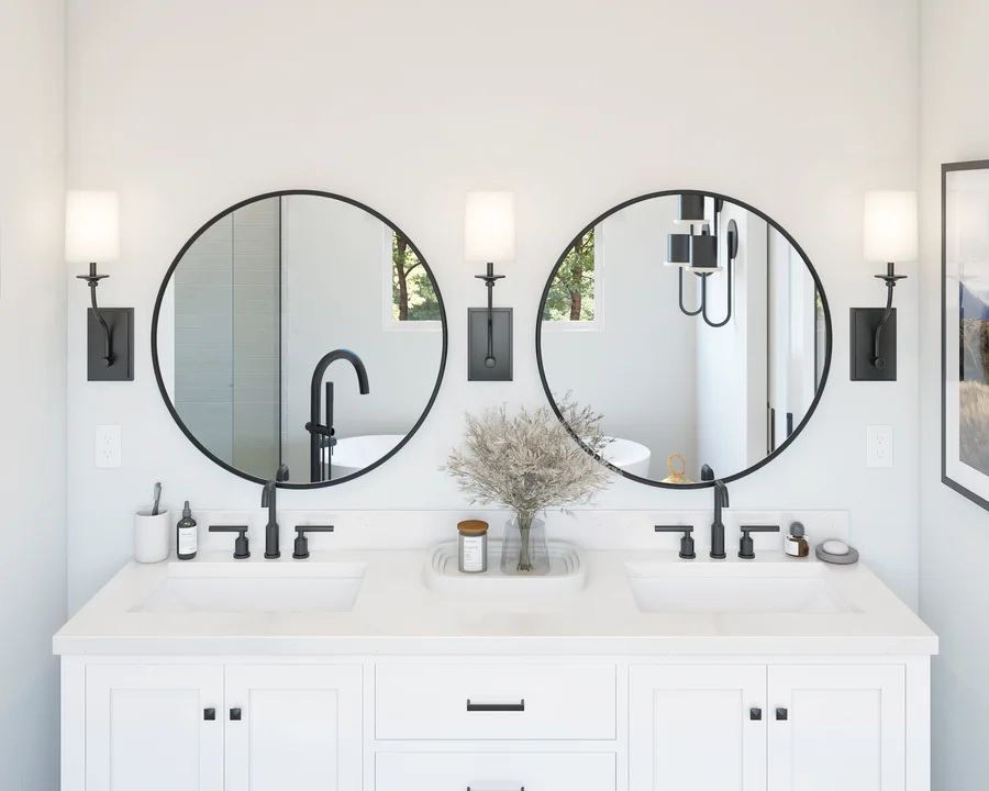 Primary bath with matte black hardware