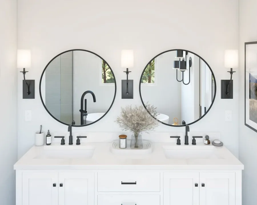 Primary bath with matte black hardware