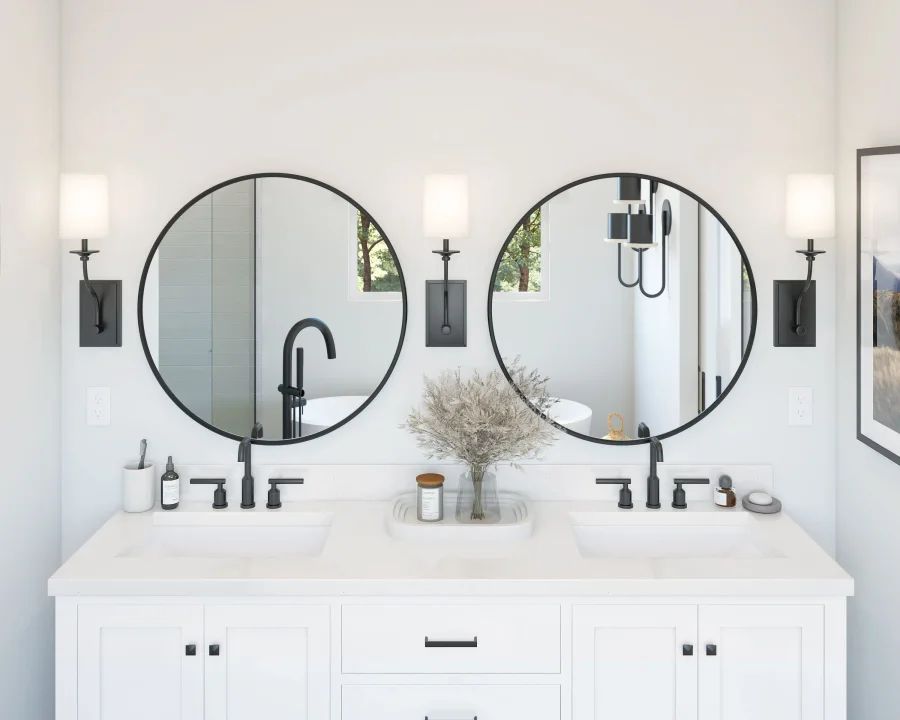Primary bath with matte black hardware