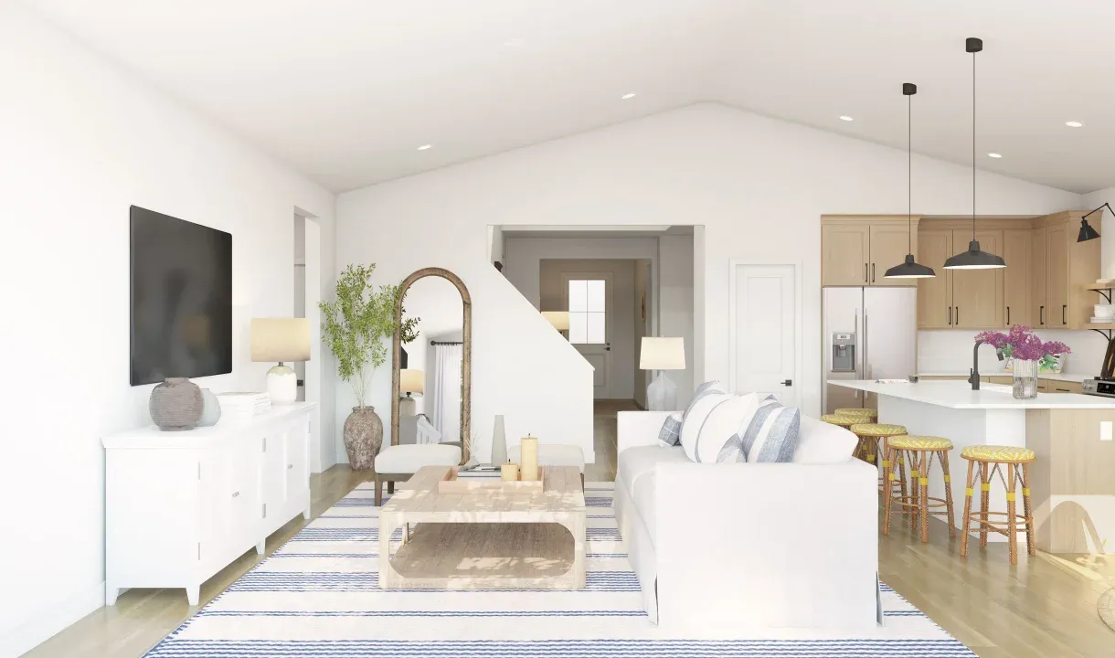 Great room with vaulted ceiling