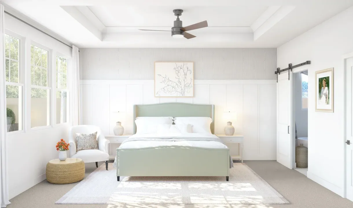 Primary suite with decorative feature wall
