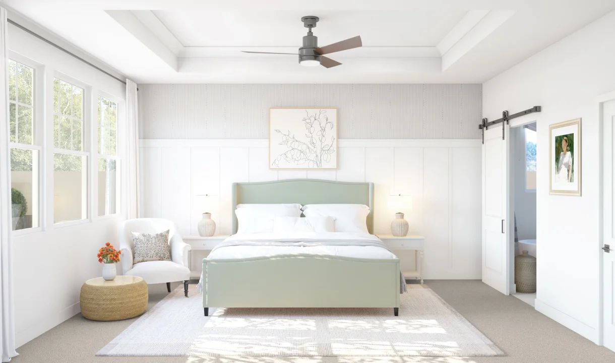 Primary suite with decorative feature wall