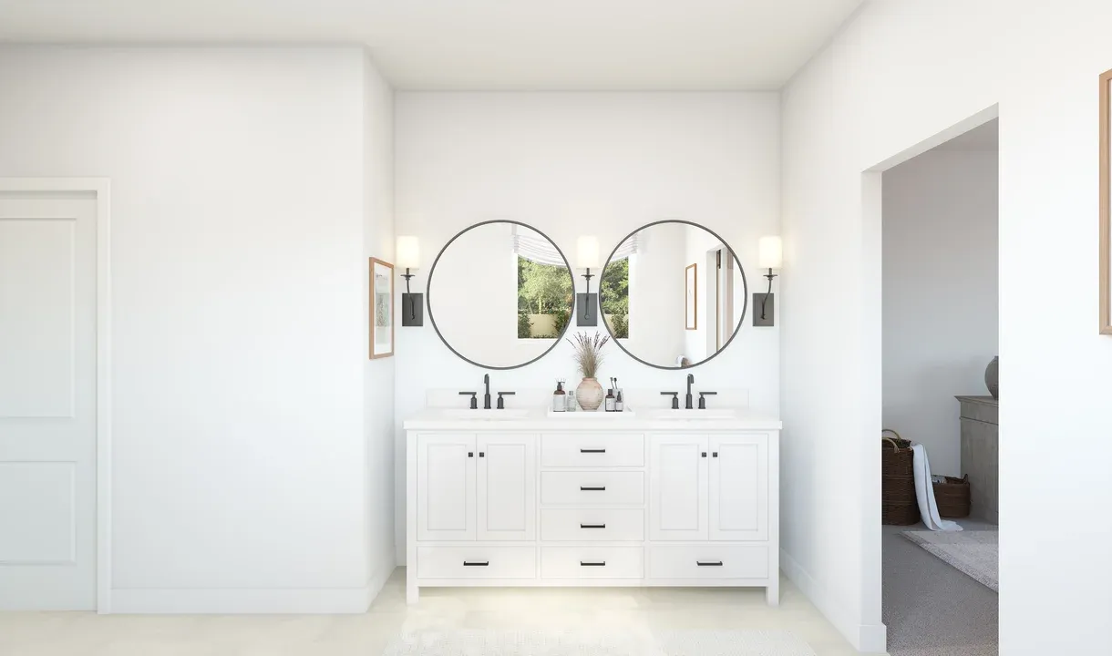 Primary bath with freestanding vanity
