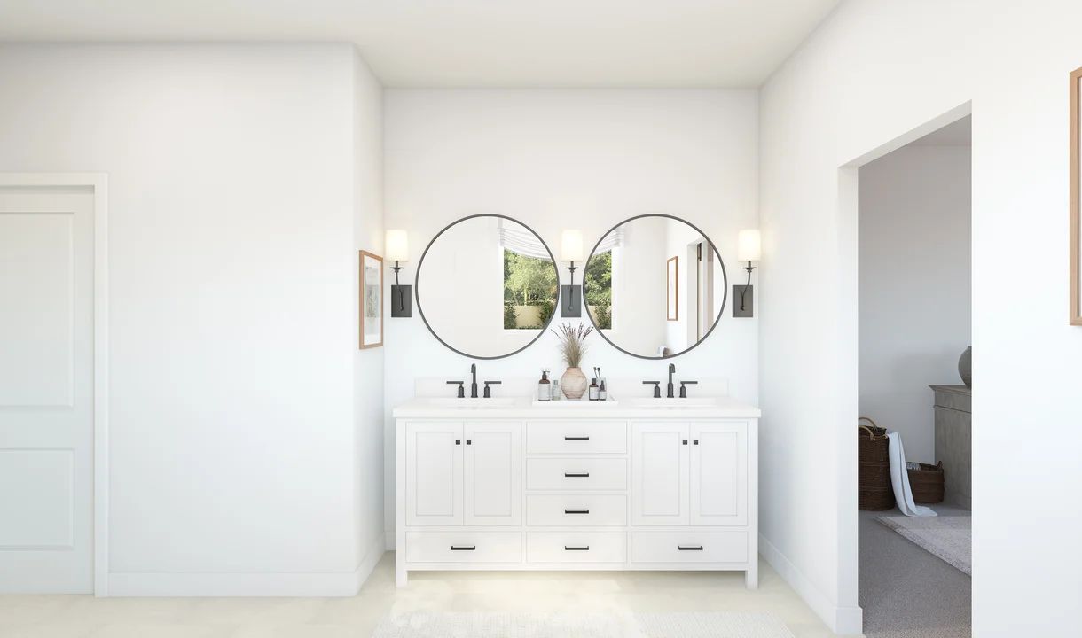 Primary bath with freestanding vanity