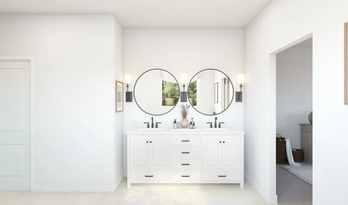 Primary bath with freestanding vanity