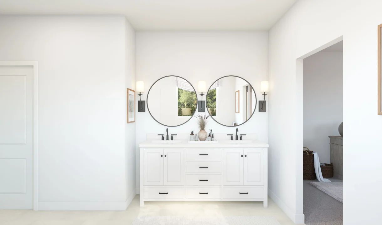 Primary bath with freestanding vanity